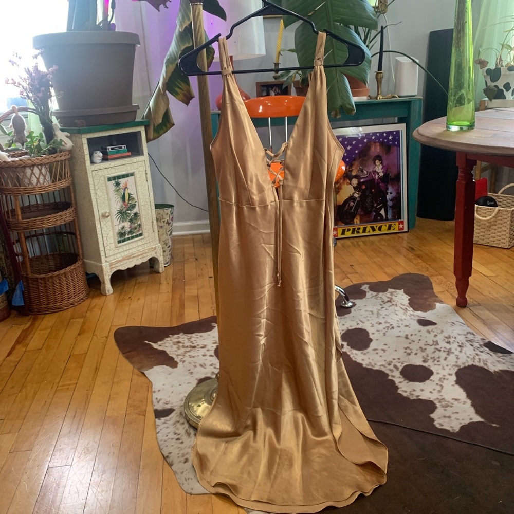 tan shimmery vintage slip dress